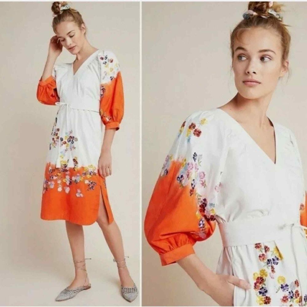 NWT ANTHROPOLOGIE CLEMENCE DIP DYED MINI DRESS sz 6P 3/4 SLEEVES BOHO‎